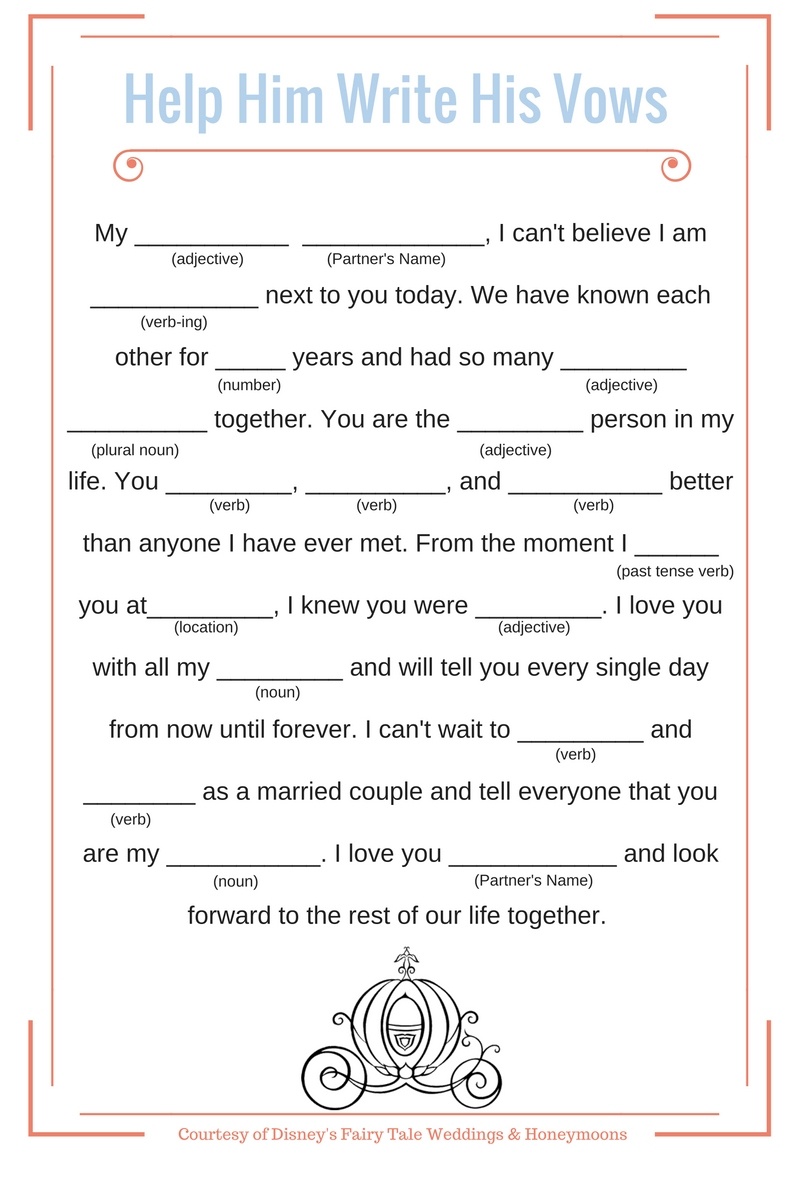 Wedding Vows: Disney Mad Libs | Disney Weddings - Free Printable Wedding Mad Libs