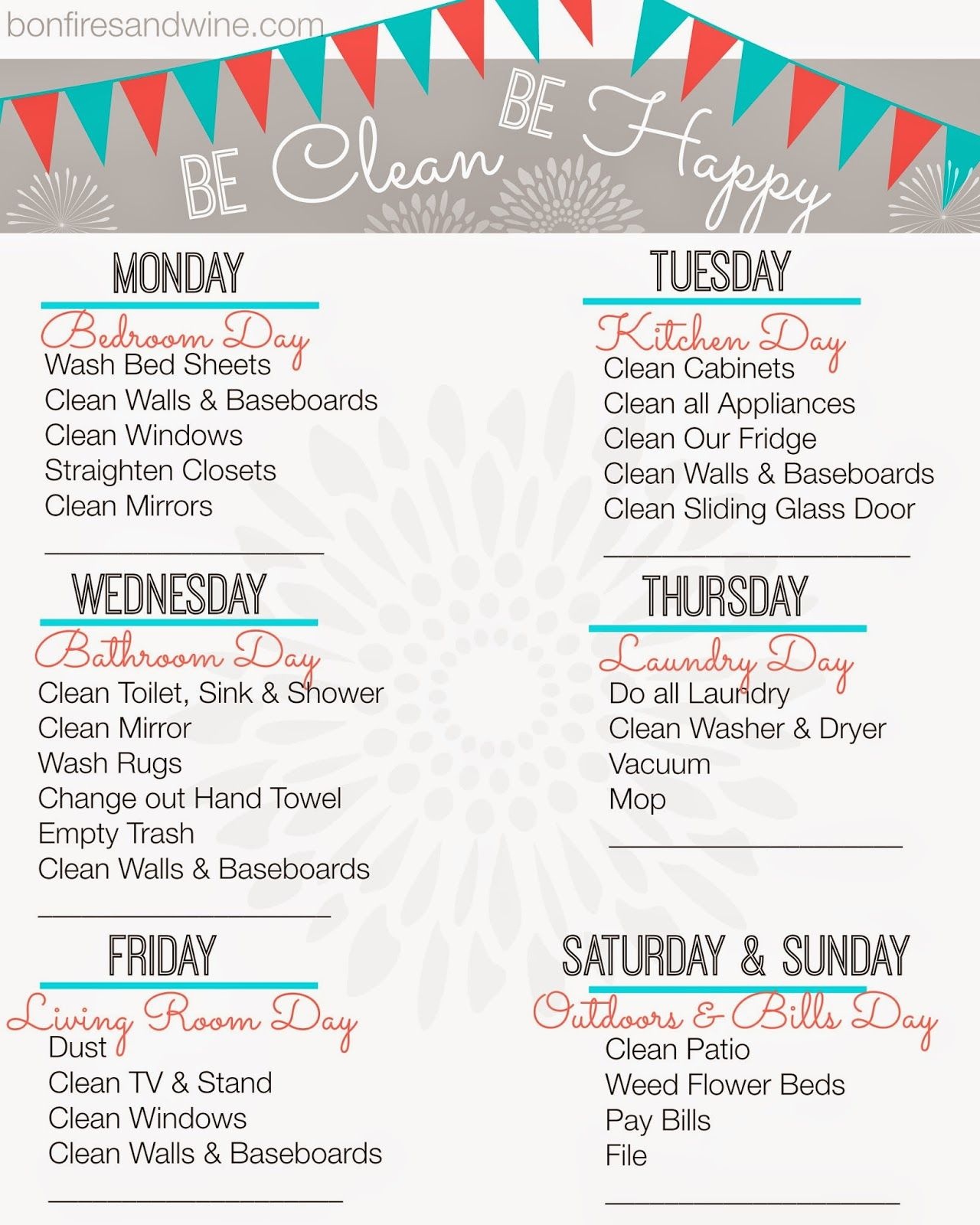 Free Printable Weekly Cleaning Schedule