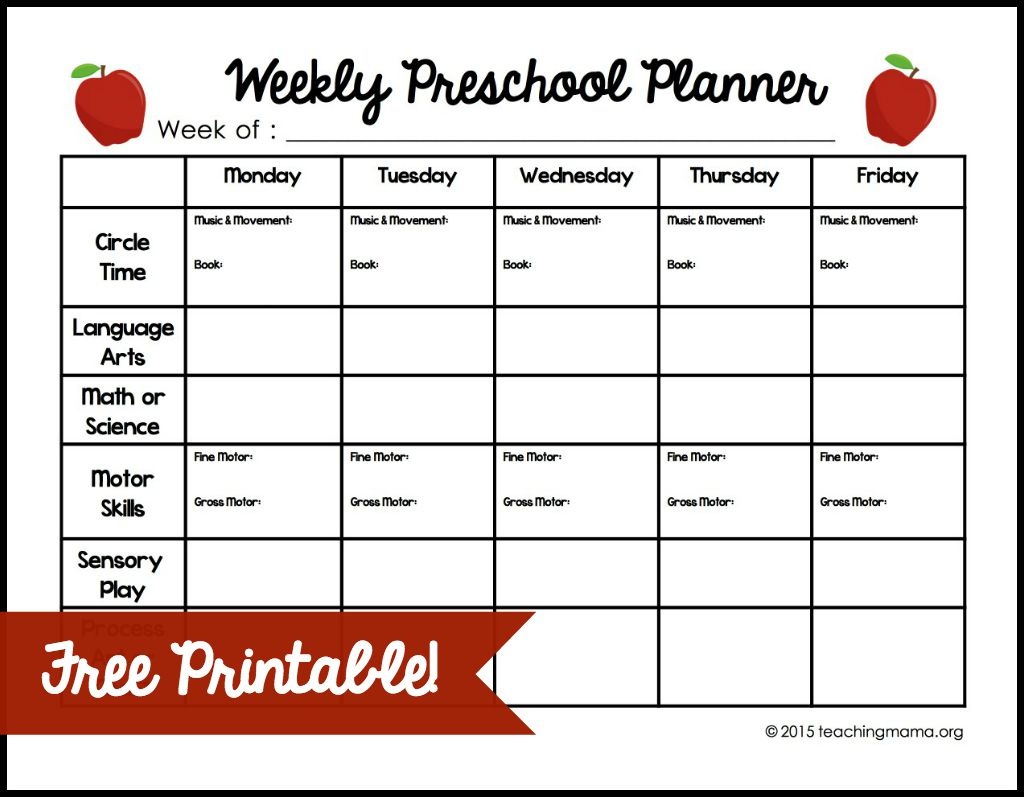 free weekly lesson planner printable for toddler