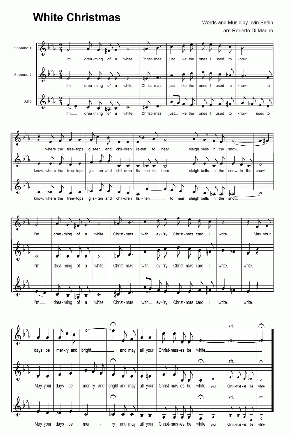 White Christmas Sheet Music - Free Score White Christmas - Christmas Carols Sheet Music Free Printable
