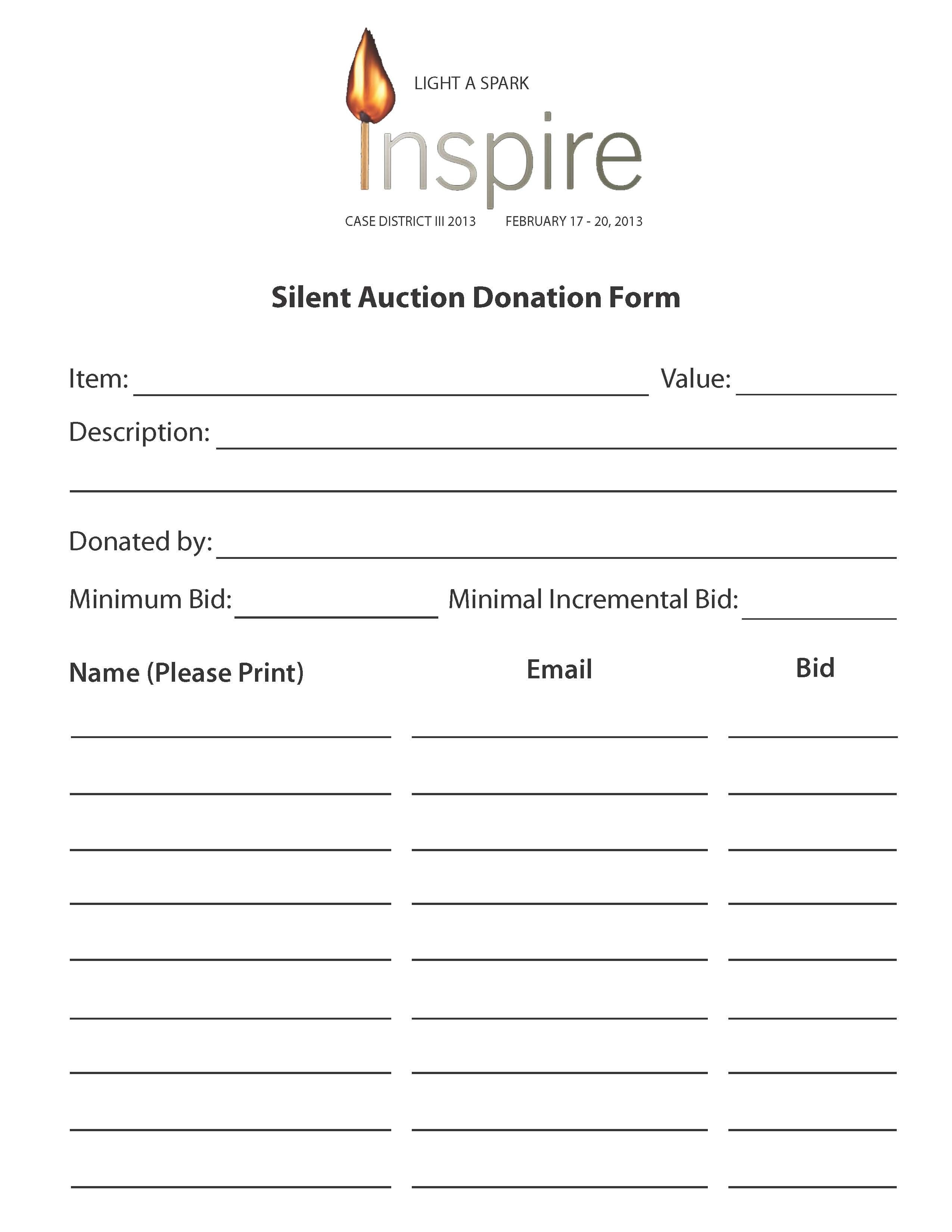 015 Silent Auction Forms Templates Sign Up Sheets Bid Sheet Free