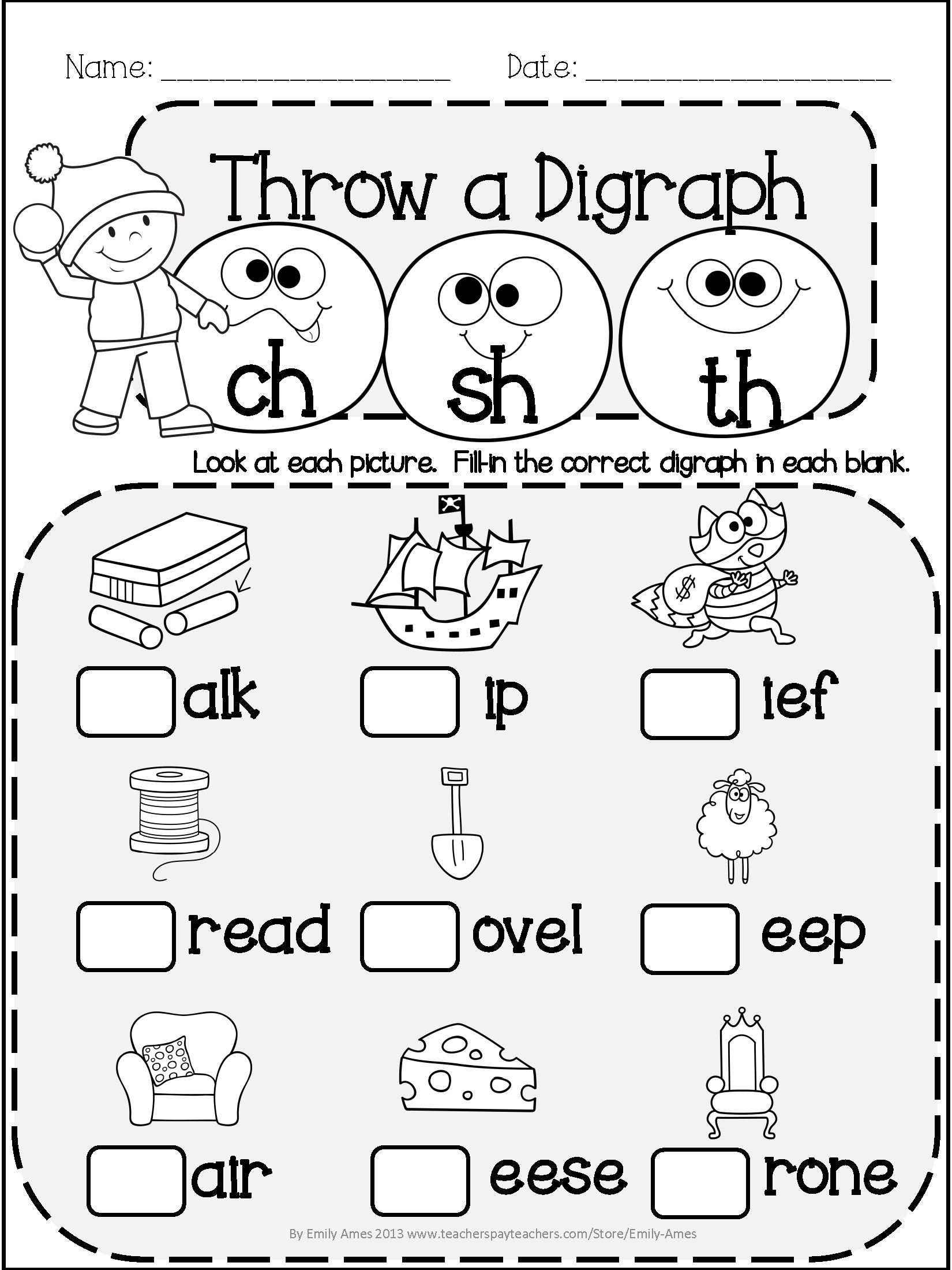 Winter Literacy Fun: Short &amp;amp; Long Vowels, Digraphs And Blends - Free Printable Ch Digraph Worksheets