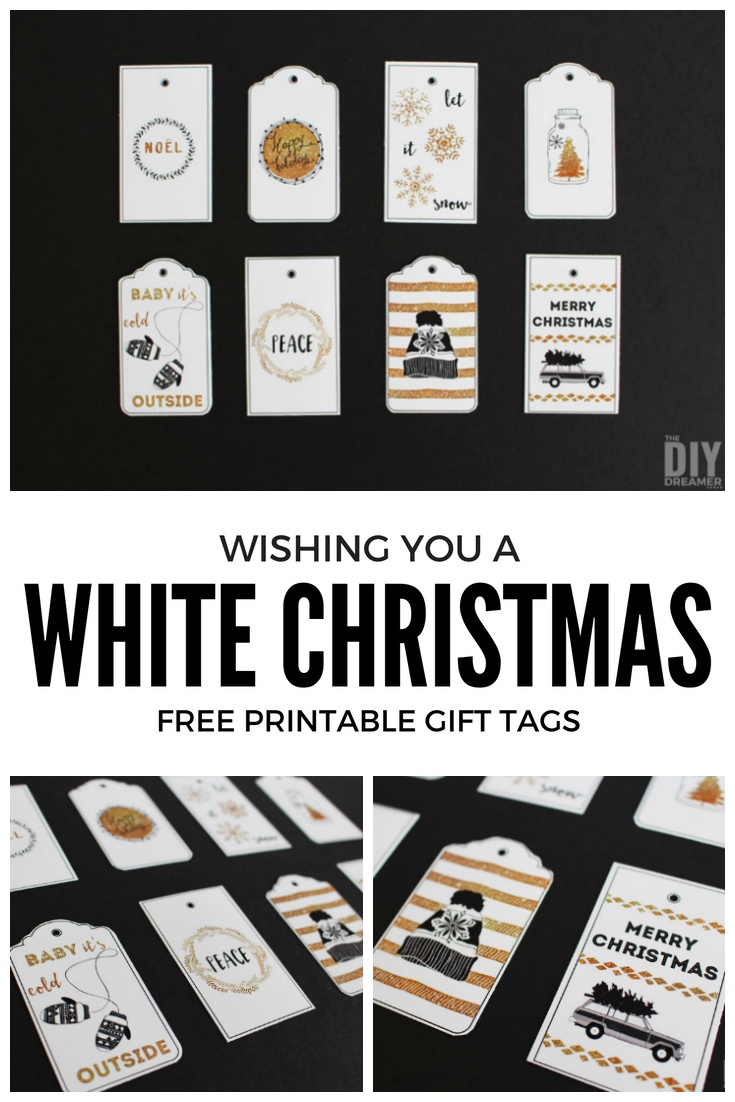 Wishing You A White Christmas Printable Gift Tags - Black And Gold - Christmas Gift Tags Free Printable Black And White