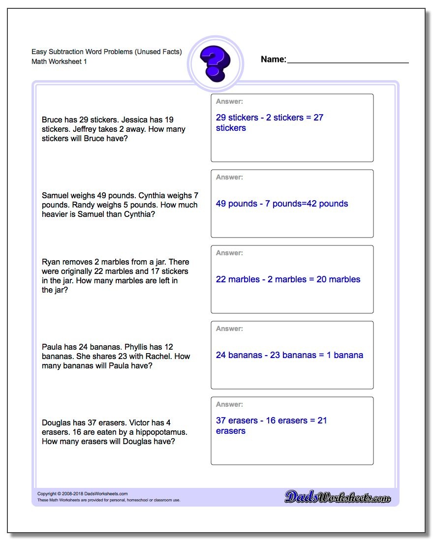 Word Problems - Free Printable 1St Grade Math Word Problems