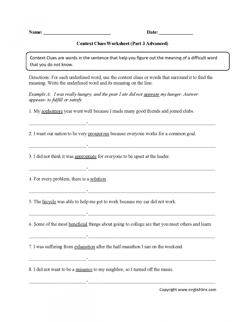 Worksheet : Context Clues Advanced P Worksheets For Kids Englishlinx - Free Printable 5Th Grade Context Clues Worksheets