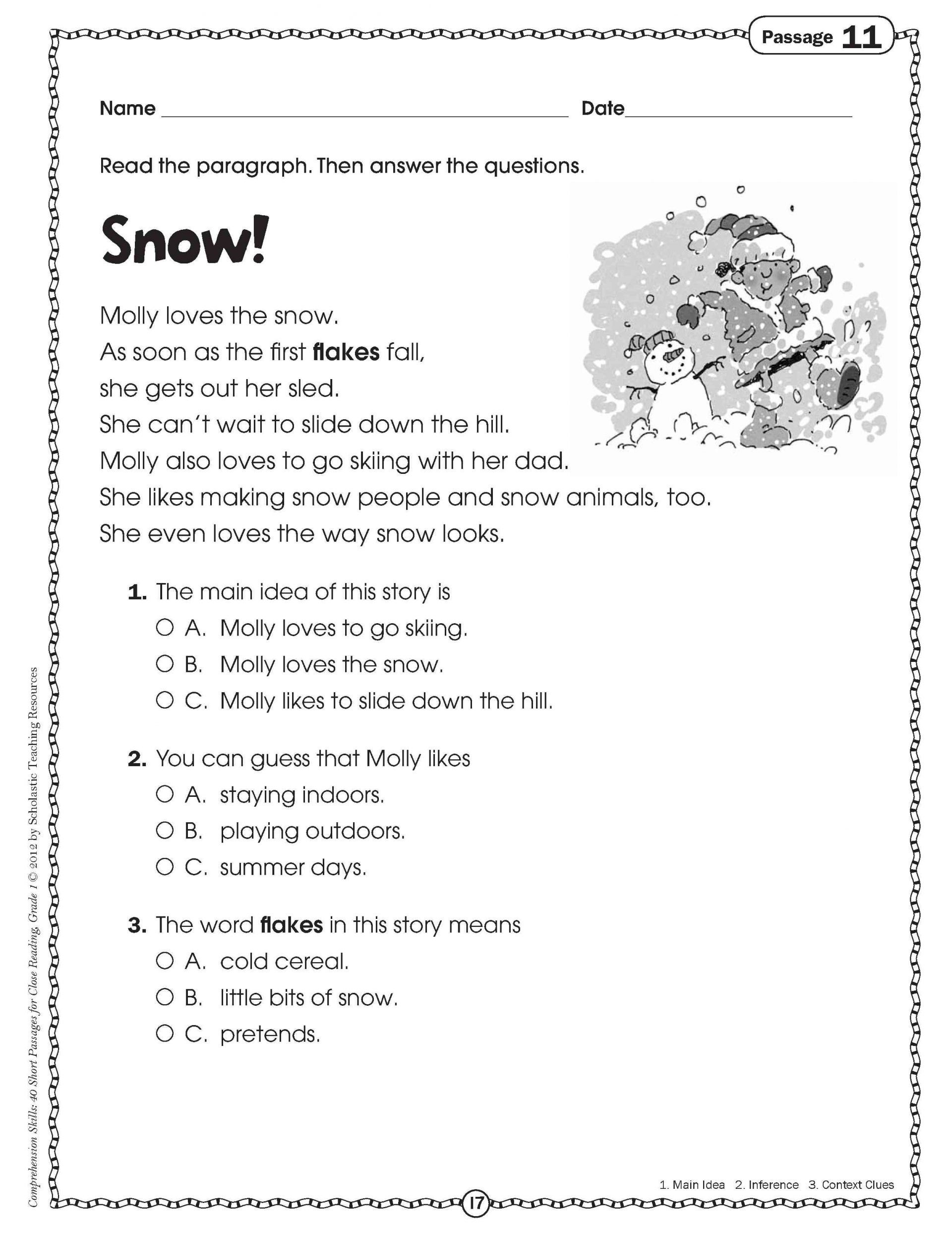 Free Printable Reading Comprehension Worksheets For 3Rd Grade Free 