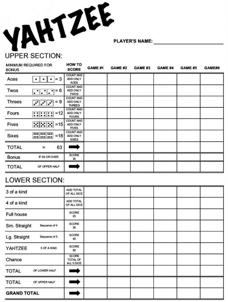 Free Printable Yahtzee Score Sheets Free Printable