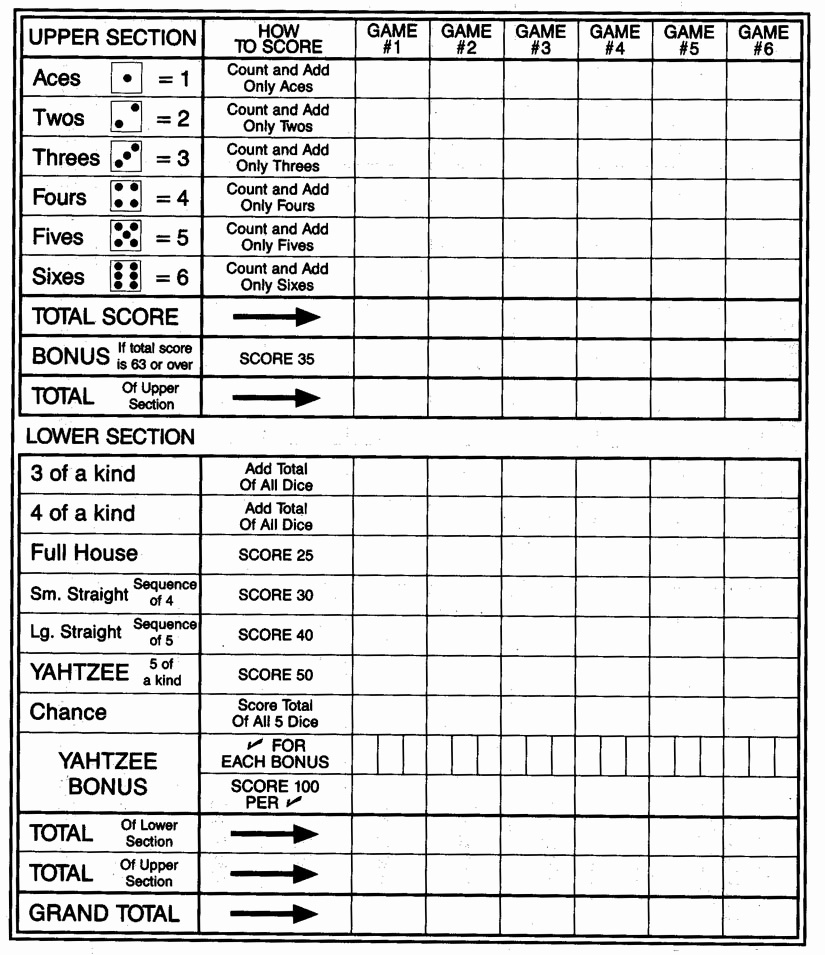 Yardzee Score Card Printable - Masterprintable - Free Printable Yahtzee Score Sheets