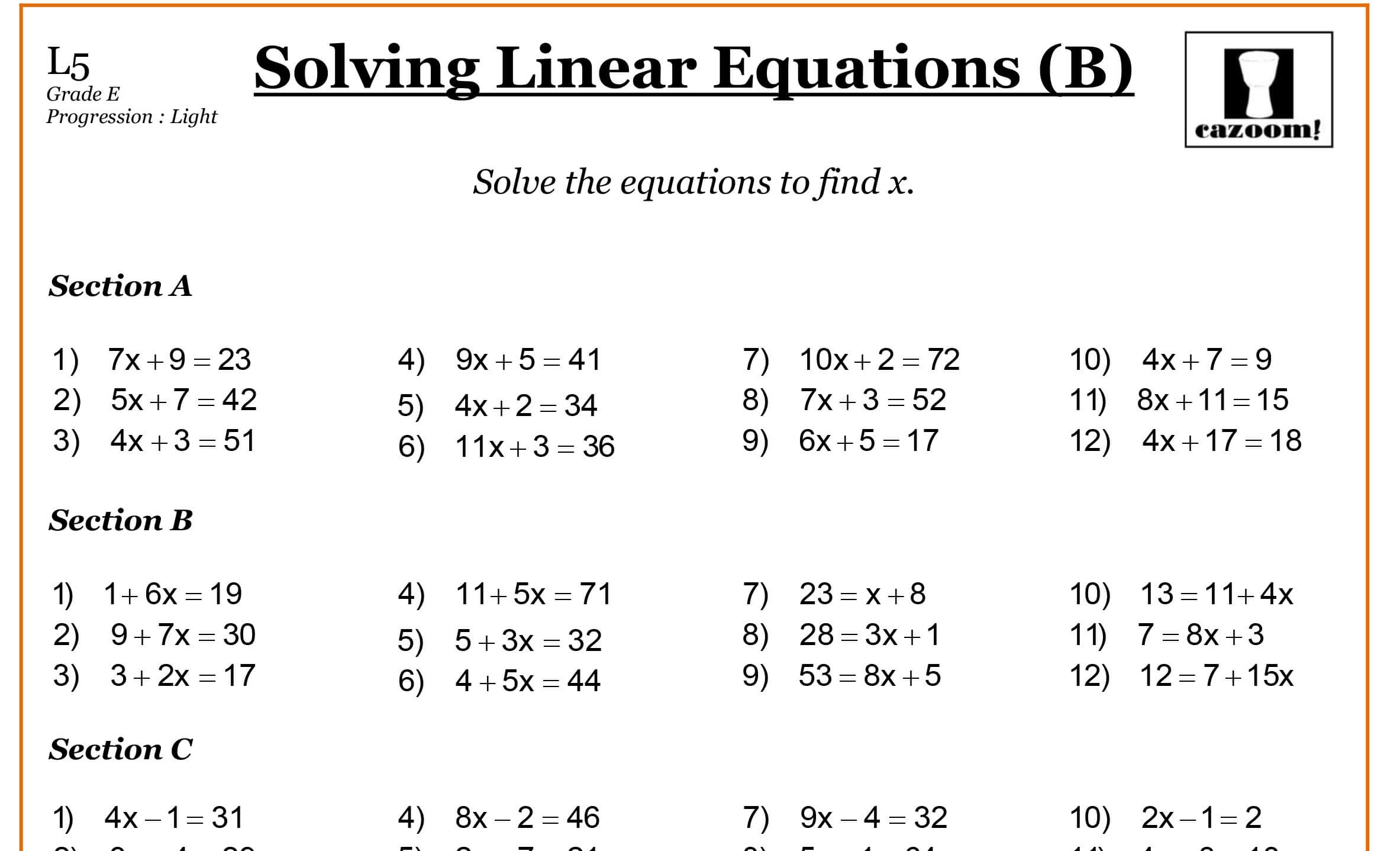 Year 7 Maths Worksheets | Cazoom Maths Worksheets - 9Th Grade Algebra Worksheets Free Printable