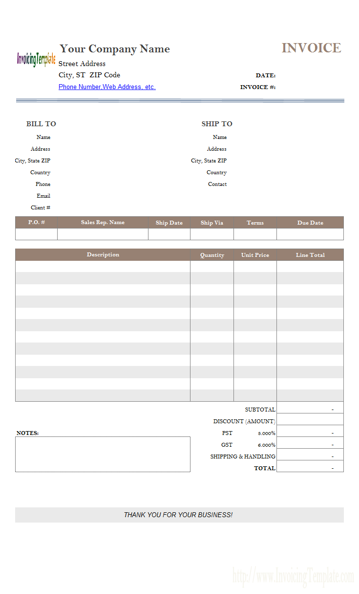 Yearly Invoice Template - Free Bill Invoice Template Printable